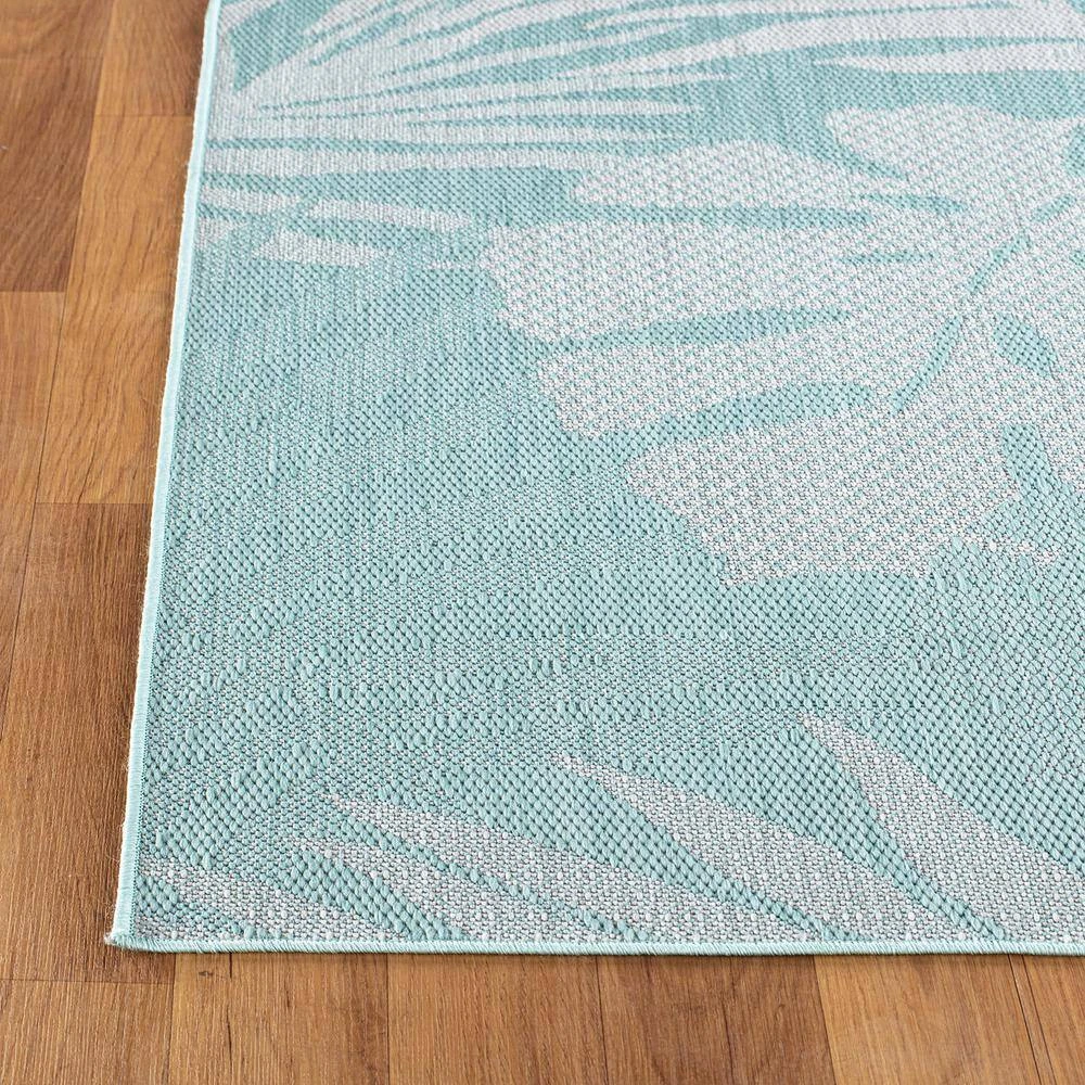 Blue 2 ft. x 7 ft. Contemporary Tropical Leaves Flatweave Waterproof Backyard Indoor/Outdoor Area Rug by World Rug Gallery 2 Blue 2 ft. x 7 ft. Contemporary Tropical Leaves Flatweave Waterproof Backyard Indoor/Outdoor Area Rug by World Rug Gallery - Image 2