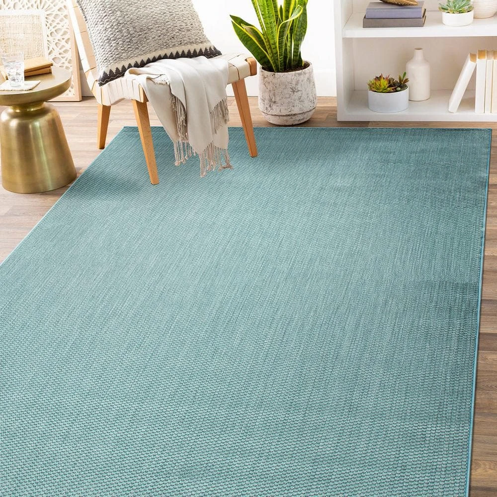 Blue 7 ft. 10 in. x 10 ft. Solid Flatweave Waterproof Backyard Indoor/Outdoor Area Rug by World Rug Gallery 9 Blue 7 ft. 10 in. x 10 ft. Solid Flatweave Waterproof Backyard Indoor/Outdoor Area Rug by World Rug Gallery - Image 9