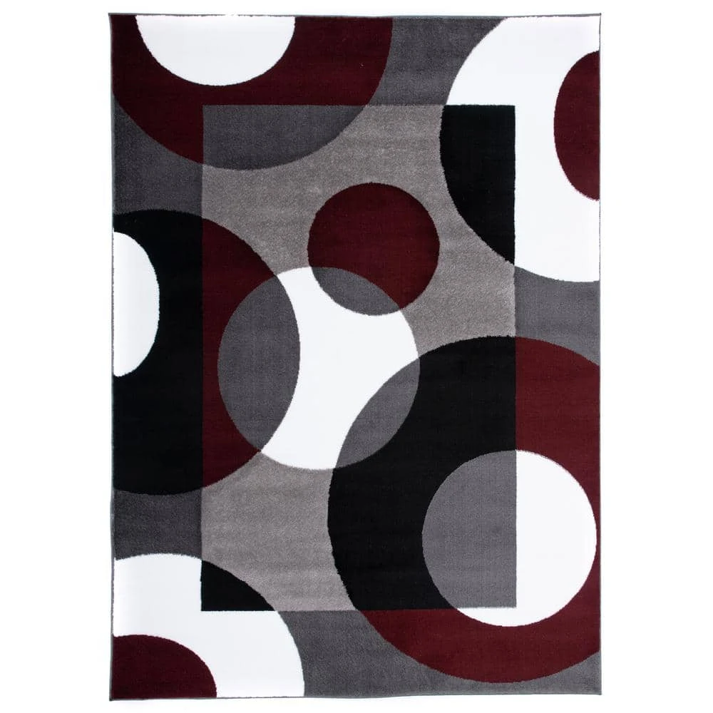 Contemporary Circles Burgundy 6 ft. 6 in. x 9 ft. Area Rug by World Rug Gallery 1 Contemporary Circles Burgundy 6 ft. 6 in. x 9 ft. Area Rug by World Rug Gallery