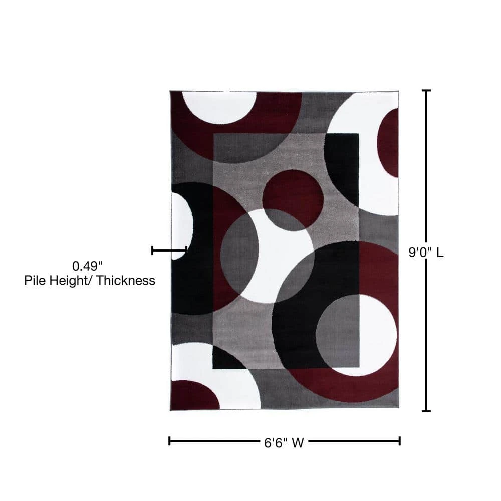 Contemporary Circles Burgundy 6 ft. 6 in. x 9 ft. Area Rug by World Rug Gallery 5 Contemporary Circles Burgundy 6 ft. 6 in. x 9 ft. Area Rug by World Rug Gallery - Image 5