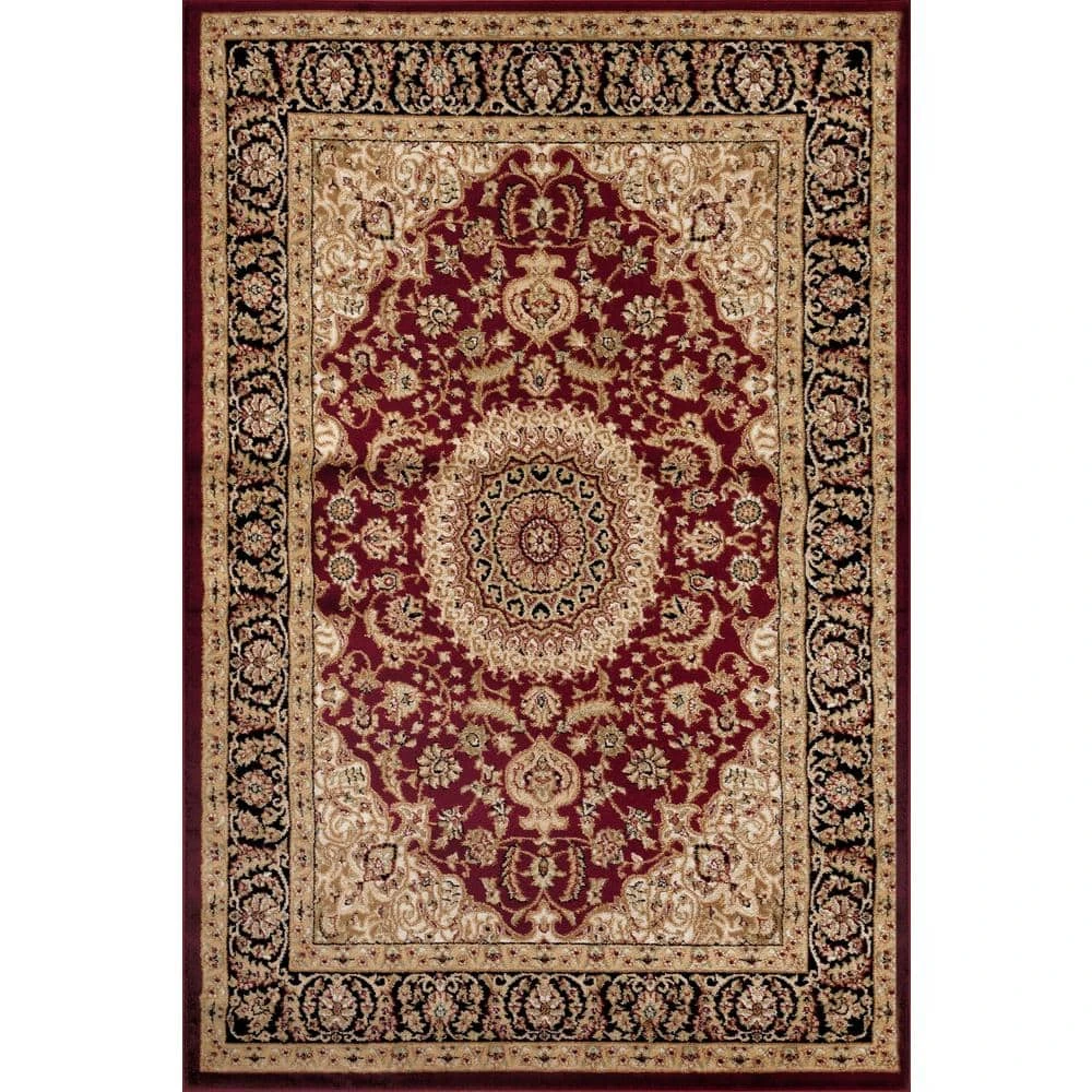 Traditional Medallion Burgundy 5 ft. 3 in. x 7 ft. 3 in. Indoor Area Rug by World Rug Gallery 1 Traditional Medallion Burgundy 5 ft. 3 in. x 7 ft. 3 in. Indoor Area Rug by World Rug Gallery