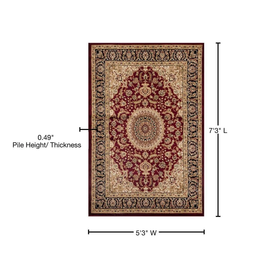 Traditional Medallion Burgundy 5 ft. 3 in. x 7 ft. 3 in. Indoor Area Rug by World Rug Gallery 3 Traditional Medallion Burgundy 5 ft. 3 in. x 7 ft. 3 in. Indoor Area Rug by World Rug Gallery - Image 3