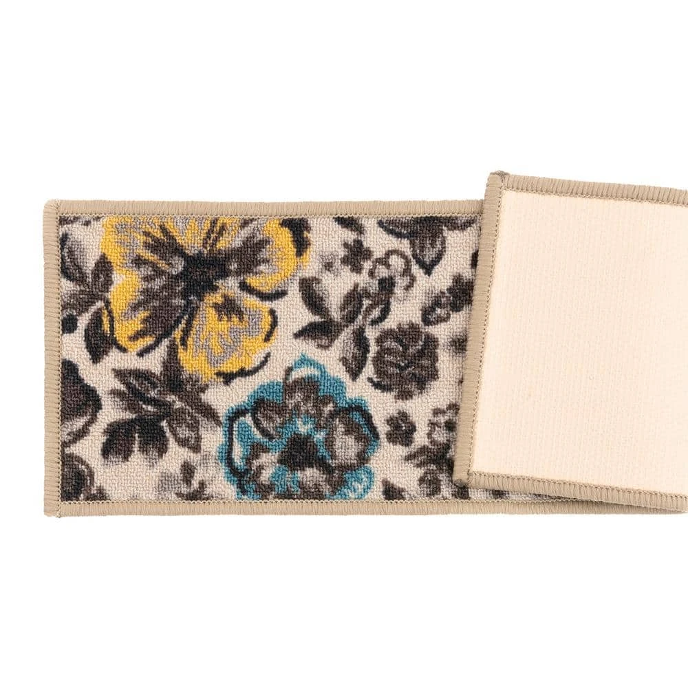 Modern Floral Non-Slip Stair Treads 8.6" x 26" Cream (Set of 4) by World Rug Gallery 2 Modern Floral Non-Slip Stair Treads 8.6" x 26" Cream (Set of 4) by World Rug Gallery - Image 2