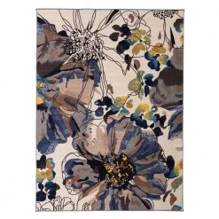 Contemporary Bright Flowers Non-Slip (Non-Skid) Cream 5 ft. 3 in. x 7 ft. 3 in. Indoor Area Rug by World Rug Gallery