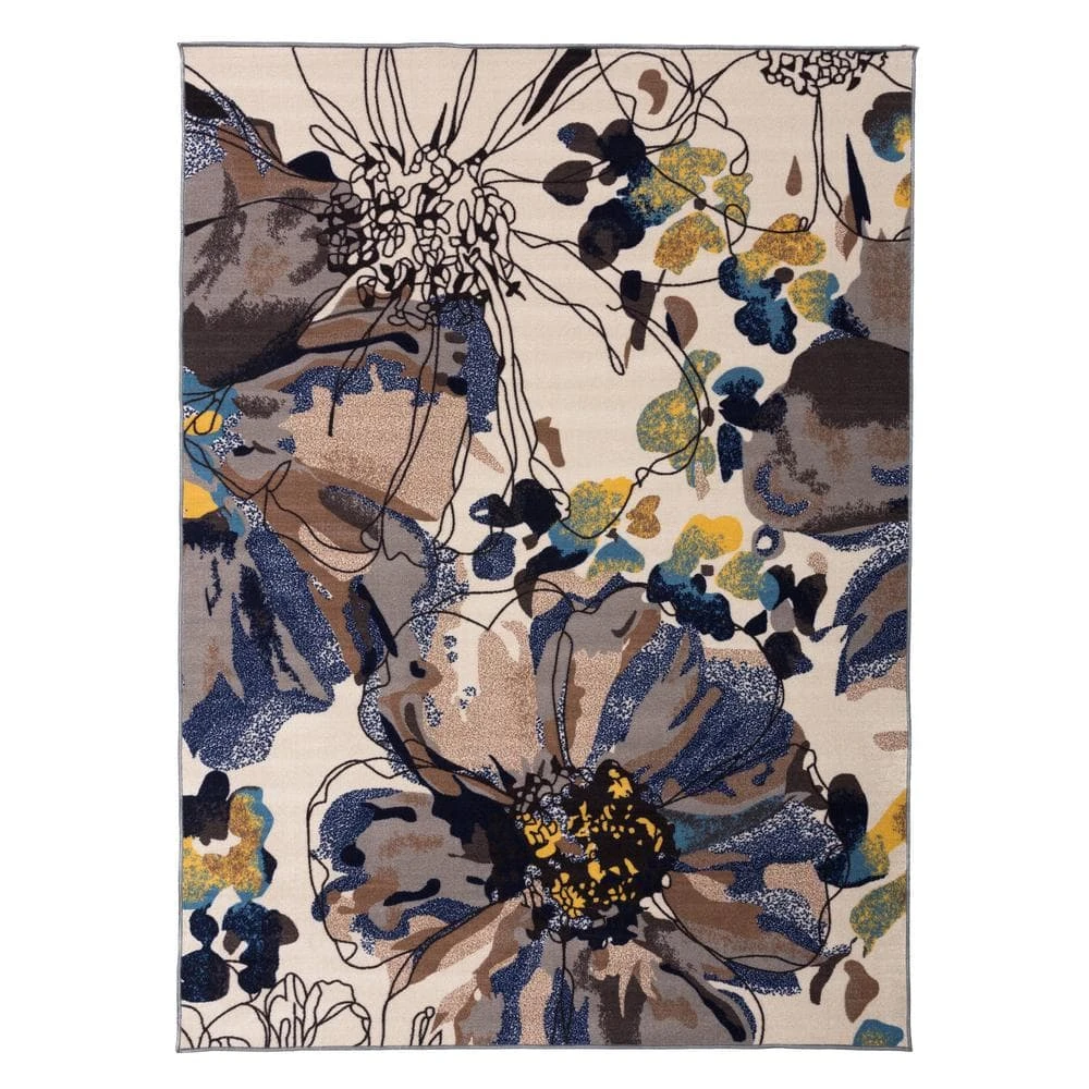 Contemporary Bright Flowers Non-Slip (Non-Skid) Cream 5 ft. 3 in. x 7 ft. 3 in. Indoor Area Rug by World Rug Gallery 1 Contemporary Bright Flowers Non-Slip (Non-Skid) Cream 5 ft. 3 in. x 7 ft. 3 in. Indoor Area Rug by World Rug Gallery