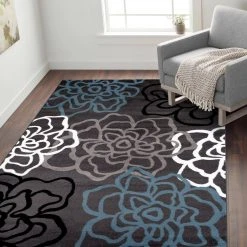 Contemporary Floral Dark Gray 7 ft. 10 in. x 10 ft. 2 in. Indoor Area Rug by World Rug Gallery -Shaw stor online dark gray world rug gallery area rugs 108d gray8x10 31 1000