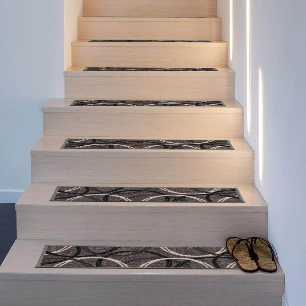 Moden Wavy Circles Non-Slip Stair Treads 8.6" x 26" Gray (Set of 13) by World Rug Gallery 3 Moden Wavy Circles Non-Slip Stair Treads 8.6" x 26" Gray (Set of 13) by World Rug Gallery - Image 3