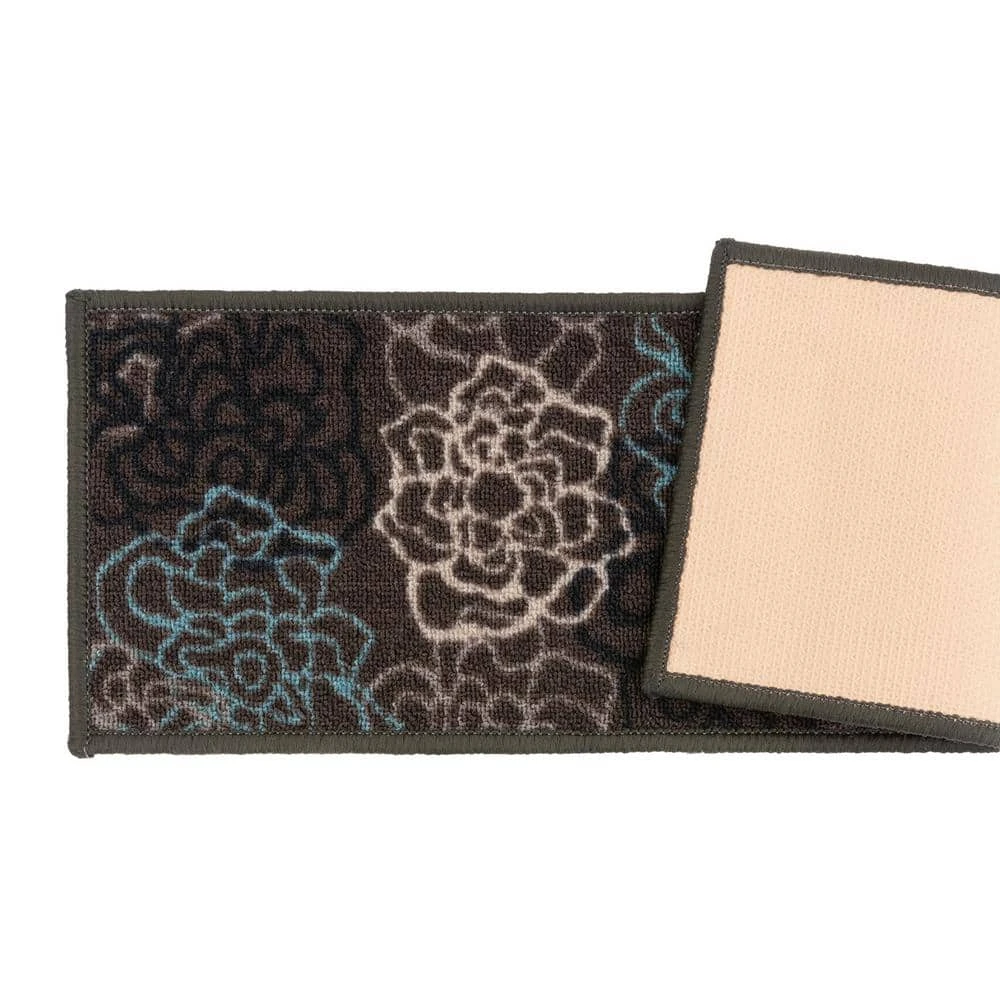 Contemporary Modern Floral Flowers Non-Slip Stair Treads 8.6" x 26" Gray (Set of 4) by World Rug Gallery 2 Contemporary Modern Floral Flowers Non-Slip Stair Treads 8.6" x 26" Gray (Set of 4) by World Rug Gallery - Image 2