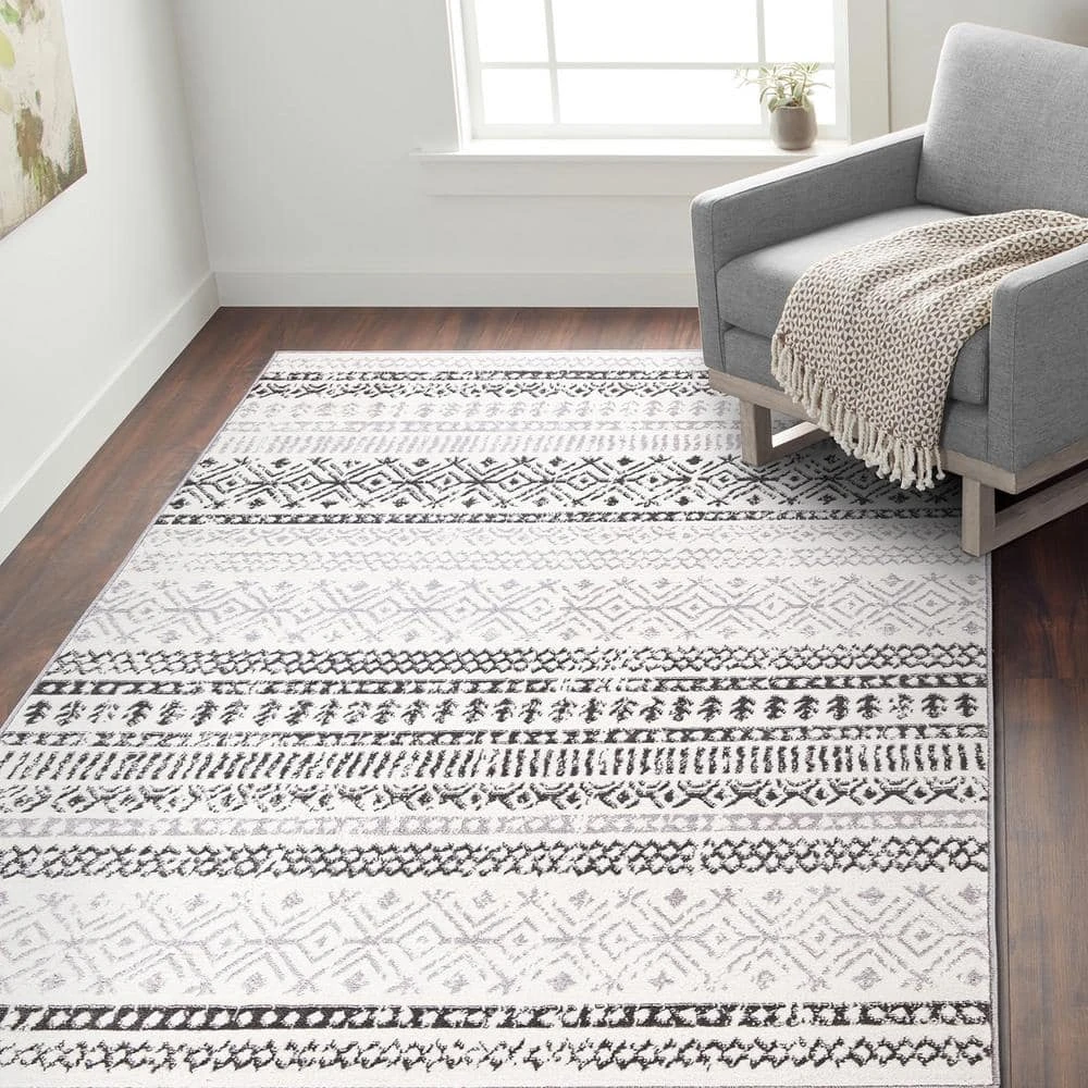 Gray 5 ft. x 7 ft. Distressed Boho Geometric Modern Area Rug by World Rug Gallery 6 Gray 5 ft. x 7 ft. Distressed Boho Geometric Modern Area Rug by World Rug Gallery - Image 6