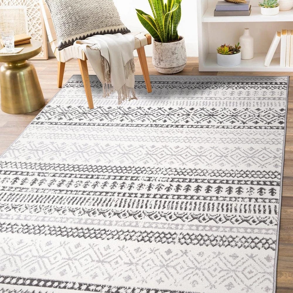 Gray 5 ft. x 7 ft. Distressed Boho Geometric Modern Area Rug by World Rug Gallery 9 Gray 5 ft. x 7 ft. Distressed Boho Geometric Modern Area Rug by World Rug Gallery - Image 9