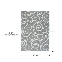 Cozy Soft Floral Shag Light Gray 5 ft. 3 in. x 7 ft. 3 in. Indoor Area Rug by World Rug Gallery -Shaw stor online gray world rug gallery area rugs 2323l gry5x8 76 1000