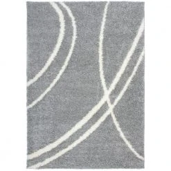 Soft Contemporary Stripe Cozy Shag Light Gray 7 ft. 10 in. x 10 ft. Indoor Area Rug by World Rug Gallery