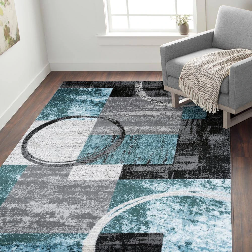 Contemporary Abstract Circle Blue/Gray 10 ft. x 14 ft. Area Rug by World Rug Gallery 5 Contemporary Abstract Circle Blue/Gray 10 ft. x 14 ft. Area Rug by World Rug Gallery - Image 5