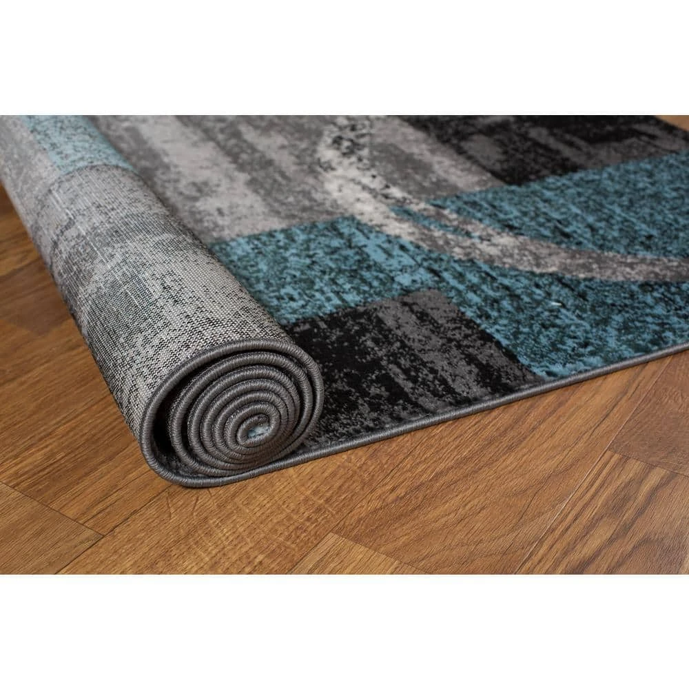 Contemporary Abstract Circle Blue/Gray 10 ft. x 14 ft. Area Rug by World Rug Gallery 2 Contemporary Abstract Circle Blue/Gray 10 ft. x 14 ft. Area Rug by World Rug Gallery - Image 2