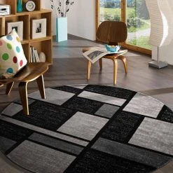 Contemporary Modern Boxes Gray 6 ft. 6 in. Round Area Rug by World Rug Gallery 11 Contemporary Modern Boxes Gray 6 ft. 6 in. Round Area Rug by World Rug Gallery -Shaw stor online gray world rug gallery area rugs 308gray6rnd 31 1000