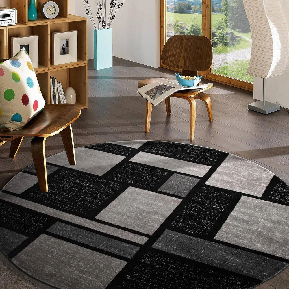 Contemporary Modern Boxes Gray 6 ft. 6 in. Round Area Rug by World Rug Gallery 6 Contemporary Modern Boxes Gray 6 ft. 6 in. Round Area Rug by World Rug Gallery - Image 6