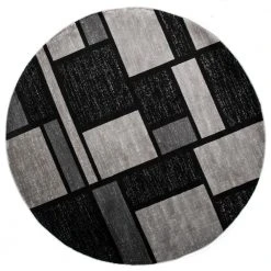 Contemporary Modern Boxes Gray 6 ft. 6 in. Round Area Rug by World Rug Gallery