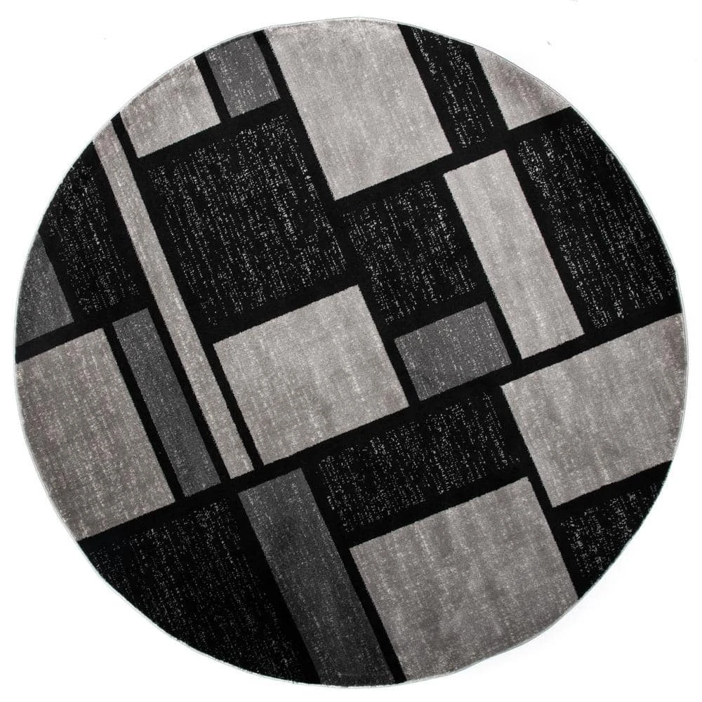 Contemporary Modern Boxes Gray 6 ft. 6 in. Round Area Rug by World Rug Gallery 1 Contemporary Modern Boxes Gray 6 ft. 6 in. Round Area Rug by World Rug Gallery