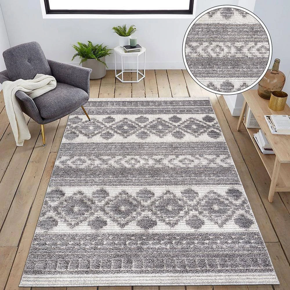 Southwestern Tribal Geometric High-Low Gray 5 ft. x 7 ft. Area Rug by World Rug Gallery 4 Southwestern Tribal Geometric High-Low Gray 5 ft. x 7 ft. Area Rug by World Rug Gallery - Image 4
