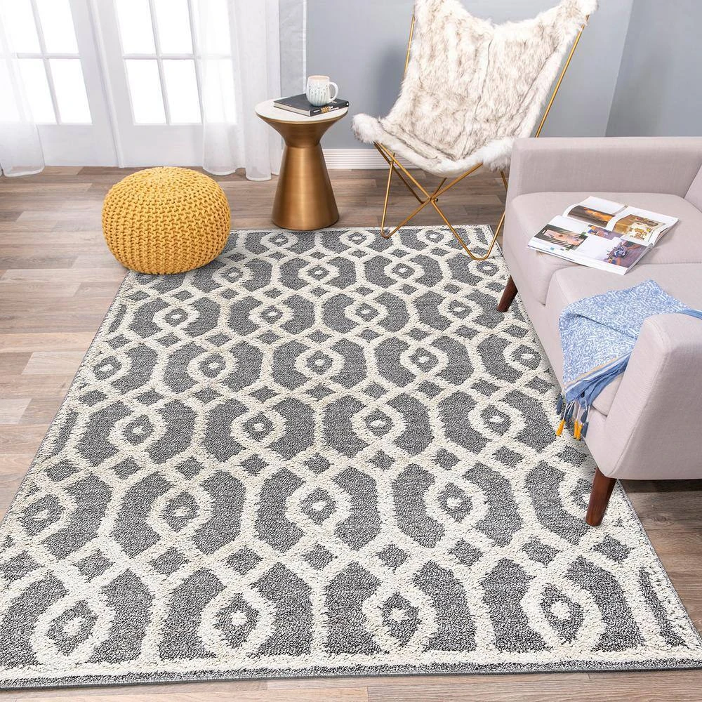 Moroccan Trellis High-Low Gray 5 ft. x 7 ft. Area Rug by World Rug Gallery 6 Moroccan Trellis High-Low Gray 5 ft. x 7 ft. Area Rug by World Rug Gallery - Image 6