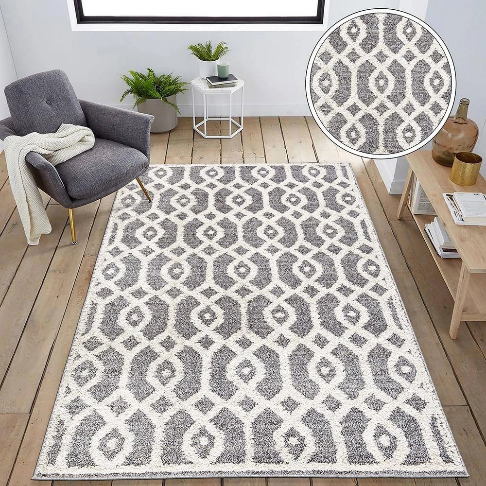 Moroccan Trellis High-Low Gray 5 ft. x 7 ft. Area Rug by World Rug Gallery 4 Moroccan Trellis High-Low Gray 5 ft. x 7 ft. Area Rug by World Rug Gallery - Image 4