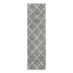 Gray 2 ft. x 7 ft. Modern Trellis Cozy Plush Shag Runner Rug by World Rug Gallery