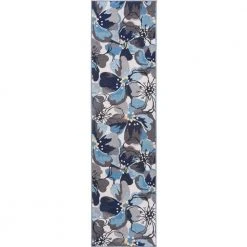 Modern Large Non-Slip (Non-Skid) Gray 24 in. x 120 in. Floral Runner Rug by World Rug Gallery