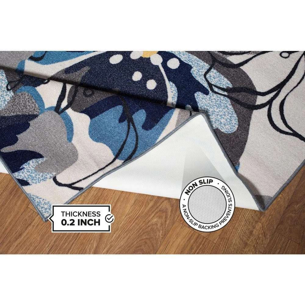 Modern Large Non-Slip (Non-Skid) Gray 24 in. x 120 in. Floral Runner Rug by World Rug Gallery 3 Modern Large Non-Slip (Non-Skid) Gray 24 in. x 120 in. Floral Runner Rug by World Rug Gallery - Image 3