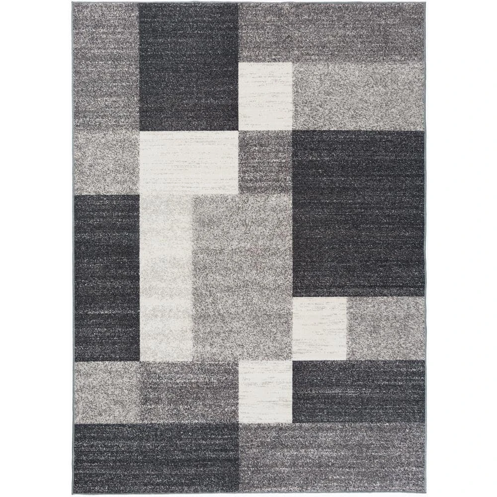 Geometric Boxes Design Non-Slip (Non-Skid) Gray 7 ft. 10 in. x 10 ft. Indoor Area Rug by World Rug Gallery 1 Geometric Boxes Design Non-Slip (Non-Skid) Gray 7 ft. 10 in. x 10 ft. Indoor Area Rug by World Rug Gallery