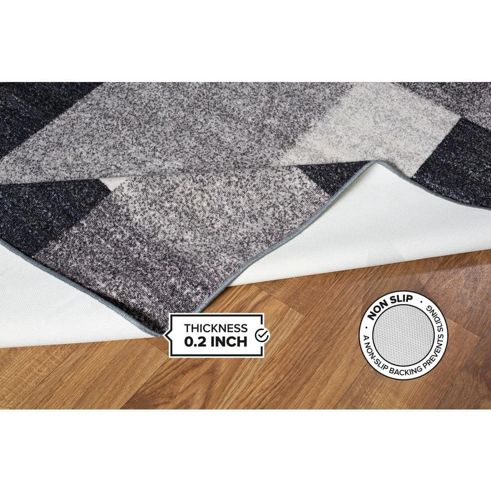 Geometric Boxes Design Non-Slip (Non-Skid) Gray 7 ft. 10 in. x 10 ft. Indoor Area Rug by World Rug Gallery 2 Geometric Boxes Design Non-Slip (Non-Skid) Gray 7 ft. 10 in. x 10 ft. Indoor Area Rug by World Rug Gallery - Image 2