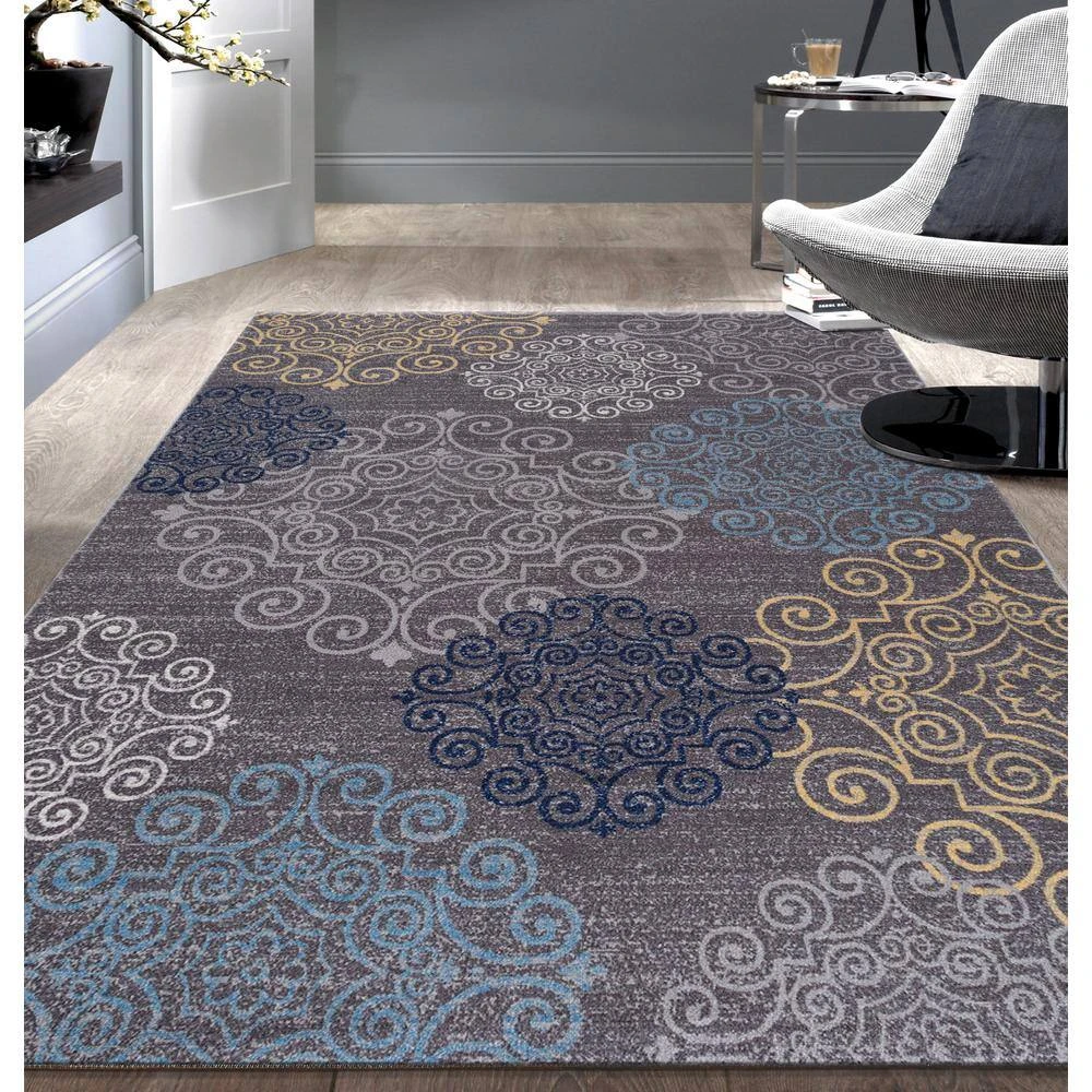 Contemporary Floral Non-Slip (Non-Skid) Gray 5 ft. 3 in. x 7 ft. 3 in. Indoor Area Rug by World Rug Gallery 5 Contemporary Floral Non-Slip (Non-Skid) Gray 5 ft. 3 in. x 7 ft. 3 in. Indoor Area Rug by World Rug Gallery - Image 5