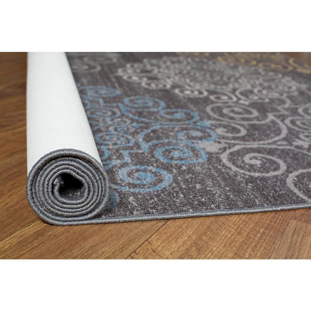 Contemporary Floral Non-Slip (Non-Skid) Gray 5 ft. 3 in. x 7 ft. 3 in. Indoor Area Rug by World Rug Gallery 3 Contemporary Floral Non-Slip (Non-Skid) Gray 5 ft. 3 in. x 7 ft. 3 in. Indoor Area Rug by World Rug Gallery - Image 3