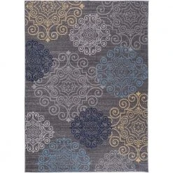 Contemporary Floral Non-Slip (Non-Skid) Gray 5 ft. 3 in. x 7 ft. 3 in. Indoor Area Rug by World Rug Gallery
