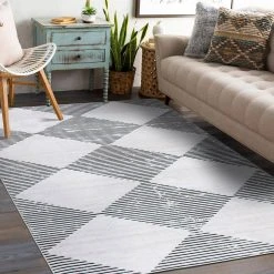 Gray 7 ft. 10 in. x 10 ft. Contemporary Diamond Machine Washable Area Rug by World Rug Gallery -Shaw stor online gray world rug gallery area rugs 7016gray8x10 c3 1000