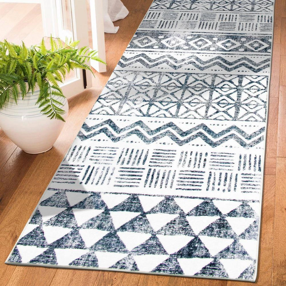 Gray 2 ft. x 7 ft. Bohemian Geometric Machine Washable Runner Rug by World Rug Gallery 7 Gray 2 ft. x 7 ft. Bohemian Geometric Machine Washable Runner Rug by World Rug Gallery - Image 7