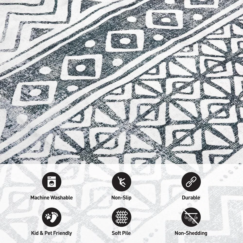 Gray 2 ft. x 7 ft. Bohemian Geometric Machine Washable Runner Rug by World Rug Gallery 5 Gray 2 ft. x 7 ft. Bohemian Geometric Machine Washable Runner Rug by World Rug Gallery - Image 5