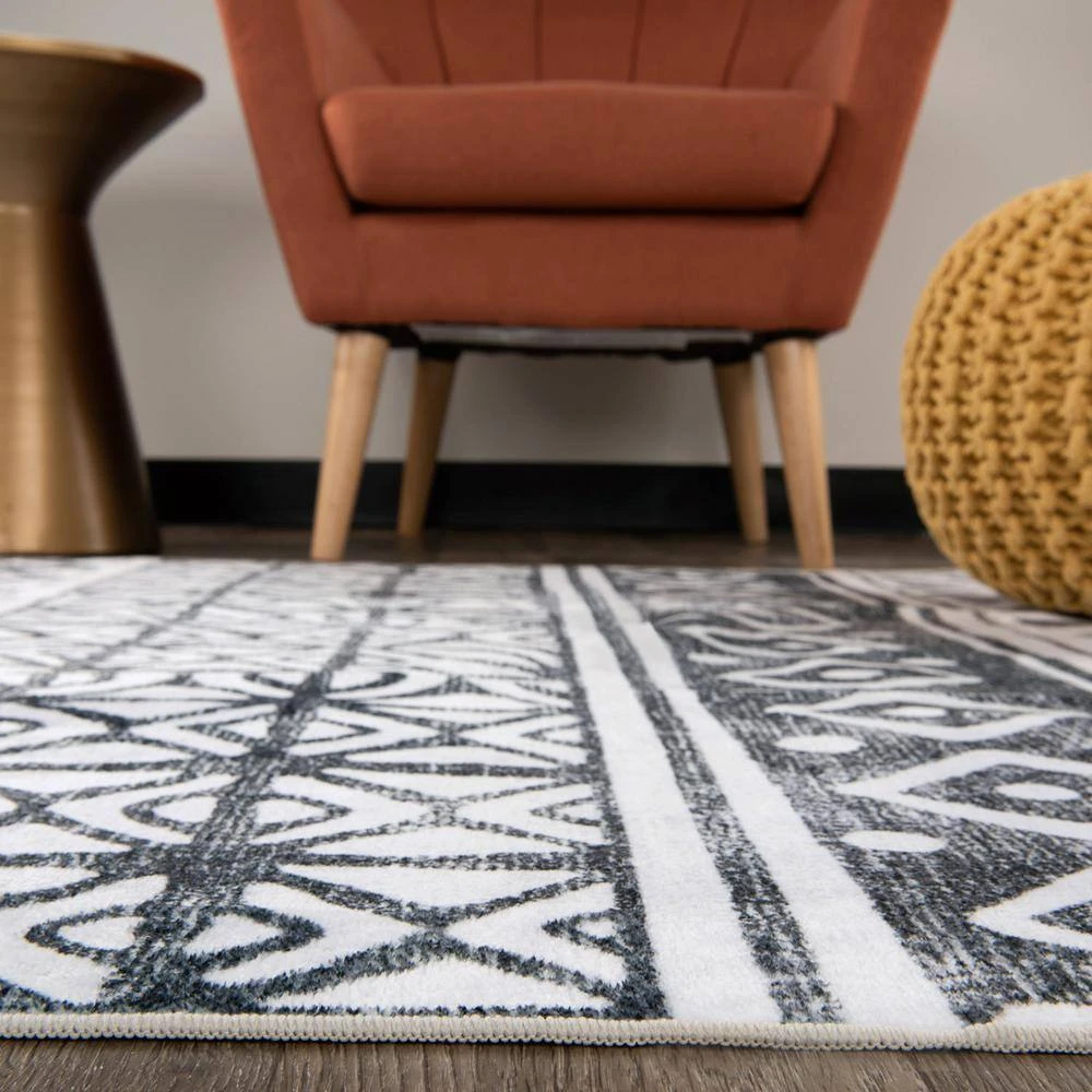 Gray 2 ft. x 7 ft. Bohemian Geometric Machine Washable Runner Rug by World Rug Gallery 2 Gray 2 ft. x 7 ft. Bohemian Geometric Machine Washable Runner Rug by World Rug Gallery - Image 2