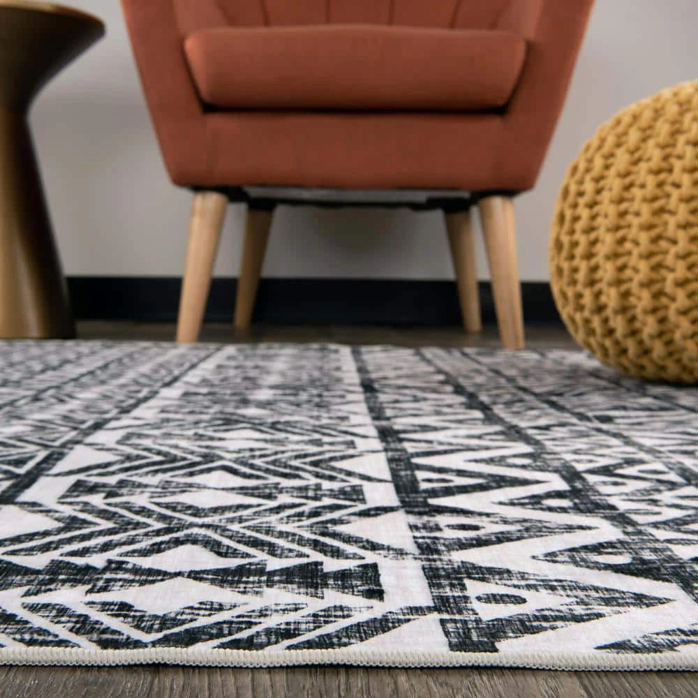 Gray 5 ft. x 7 ft. Distressed Boho Machine Washable Area Rug by World Rug Gallery 2 Gray 5 ft. x 7 ft. Distressed Boho Machine Washable Area Rug by World Rug Gallery - Image 2