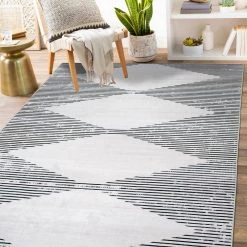 Gray 7 ft. 10 in. x 10 ft. Contemporary Geometric Stripes Machine Washable Area Rug by World Rug Gallery -Shaw stor online gray world rug gallery area rugs 7028gray8x10 31 1000