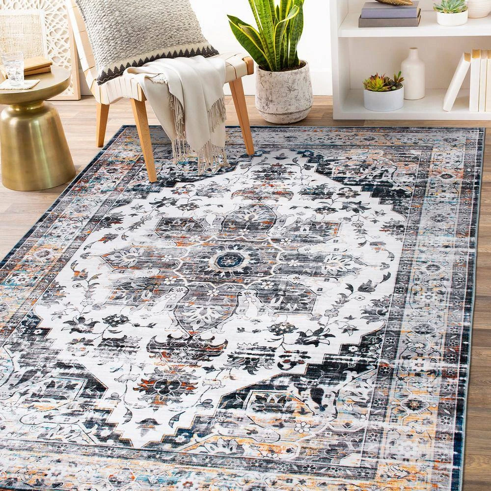 Gray 7 ft. 10 in. x 10 ft. Transitional Medallion Machine Washable Area Rug by World Rug Gallery 8 Gray 7 ft. 10 in. x 10 ft. Transitional Medallion Machine Washable Area Rug by World Rug Gallery - Image 8