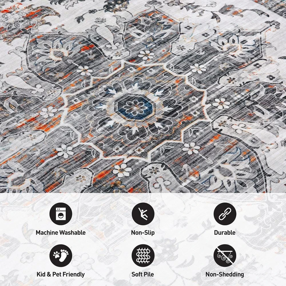 Gray 7 ft. 10 in. x 10 ft. Transitional Medallion Machine Washable Area Rug by World Rug Gallery 5 Gray 7 ft. 10 in. x 10 ft. Transitional Medallion Machine Washable Area Rug by World Rug Gallery - Image 5