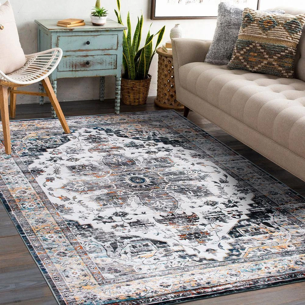 Gray 7 ft. 10 in. x 10 ft. Transitional Medallion Machine Washable Area Rug by World Rug Gallery 4 Gray 7 ft. 10 in. x 10 ft. Transitional Medallion Machine Washable Area Rug by World Rug Gallery - Image 4