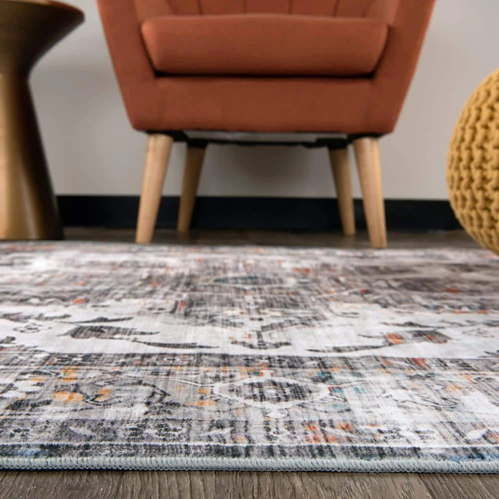 Gray 7 ft. 10 in. x 10 ft. Transitional Medallion Machine Washable Area Rug by World Rug Gallery 2 Gray 7 ft. 10 in. x 10 ft. Transitional Medallion Machine Washable Area Rug by World Rug Gallery - Image 2