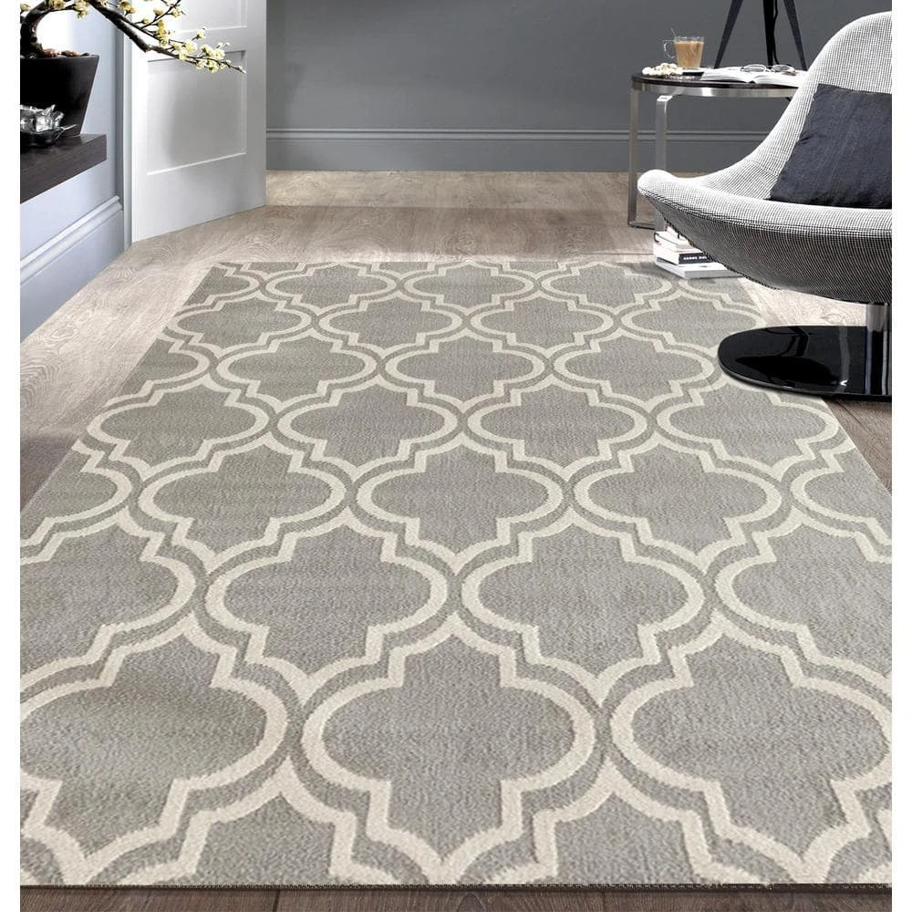 Modern Moroccan Trellis Gray 8 ft. x 9 ft. Area Rug by World Rug Gallery 2 Modern Moroccan Trellis Gray 8 ft. x 9 ft. Area Rug by World Rug Gallery - Image 2