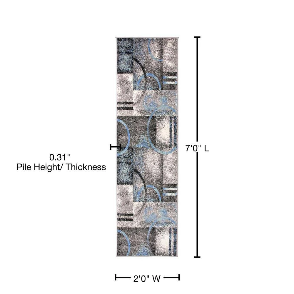 Contemporary Geometric Circles Gray 2 ft. x 7 ft. Indoor Runner Rug by World Rug Gallery 4 Contemporary Geometric Circles Gray 2 ft. x 7 ft. Indoor Runner Rug by World Rug Gallery - Image 4