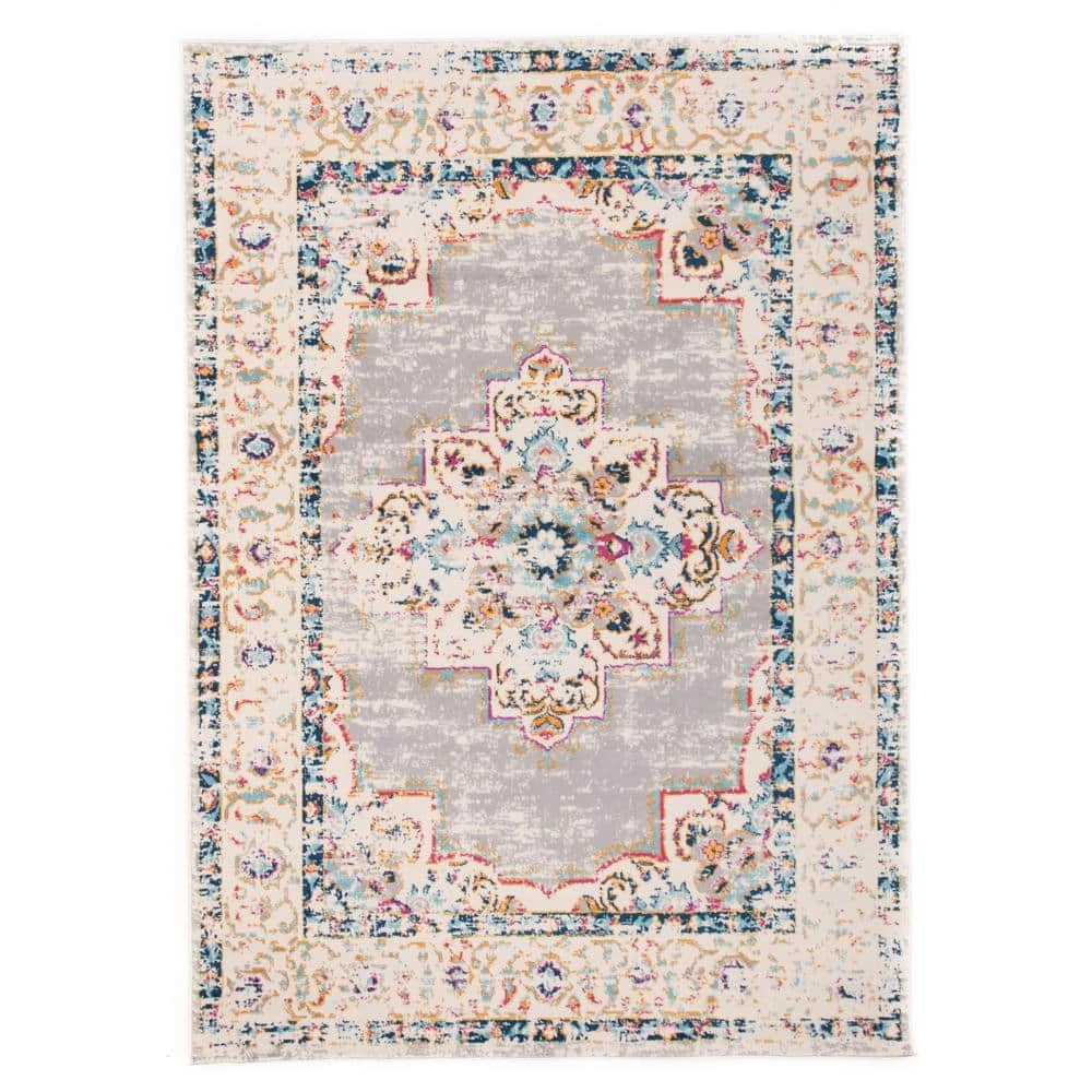 Bohemian Medallion Distressed Design Area Rug 7'10" x 10' Gray by World Rug Gallery 1 Bohemian Medallion Distressed Design Area Rug 7'10" x 10' Gray by World Rug Gallery