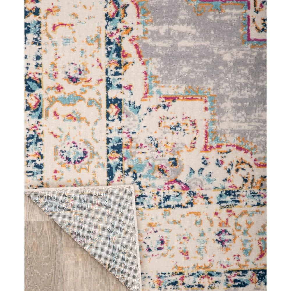 Bohemian Medallion Distressed Design Area Rug 7'10" x 10' Gray by World Rug Gallery 2 Bohemian Medallion Distressed Design Area Rug 7'10" x 10' Gray by World Rug Gallery - Image 2