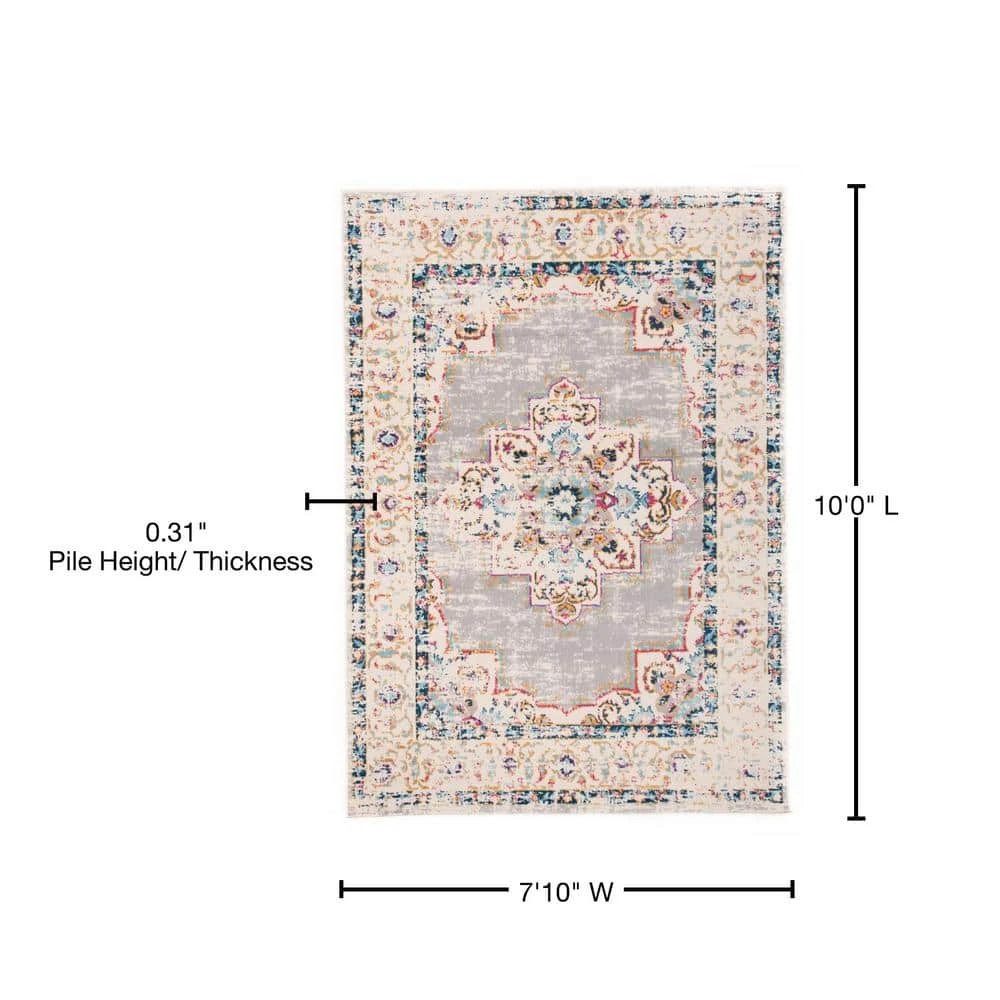 Bohemian Medallion Distressed Design Area Rug 7'10" x 10' Gray by World Rug Gallery 5 Bohemian Medallion Distressed Design Area Rug 7'10" x 10' Gray by World Rug Gallery - Image 5