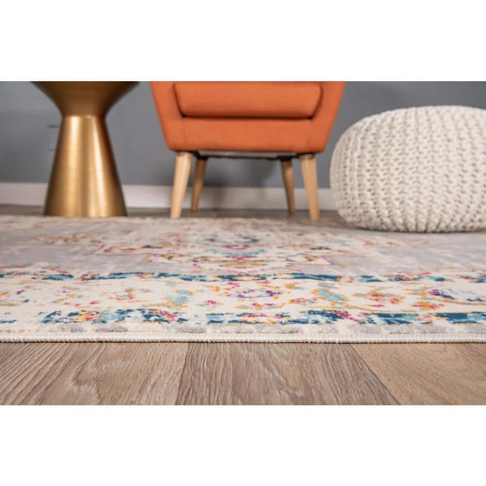 Bohemian Medallion Distressed Design Area Rug 7'10" x 10' Gray by World Rug Gallery 3 Bohemian Medallion Distressed Design Area Rug 7'10" x 10' Gray by World Rug Gallery - Image 3