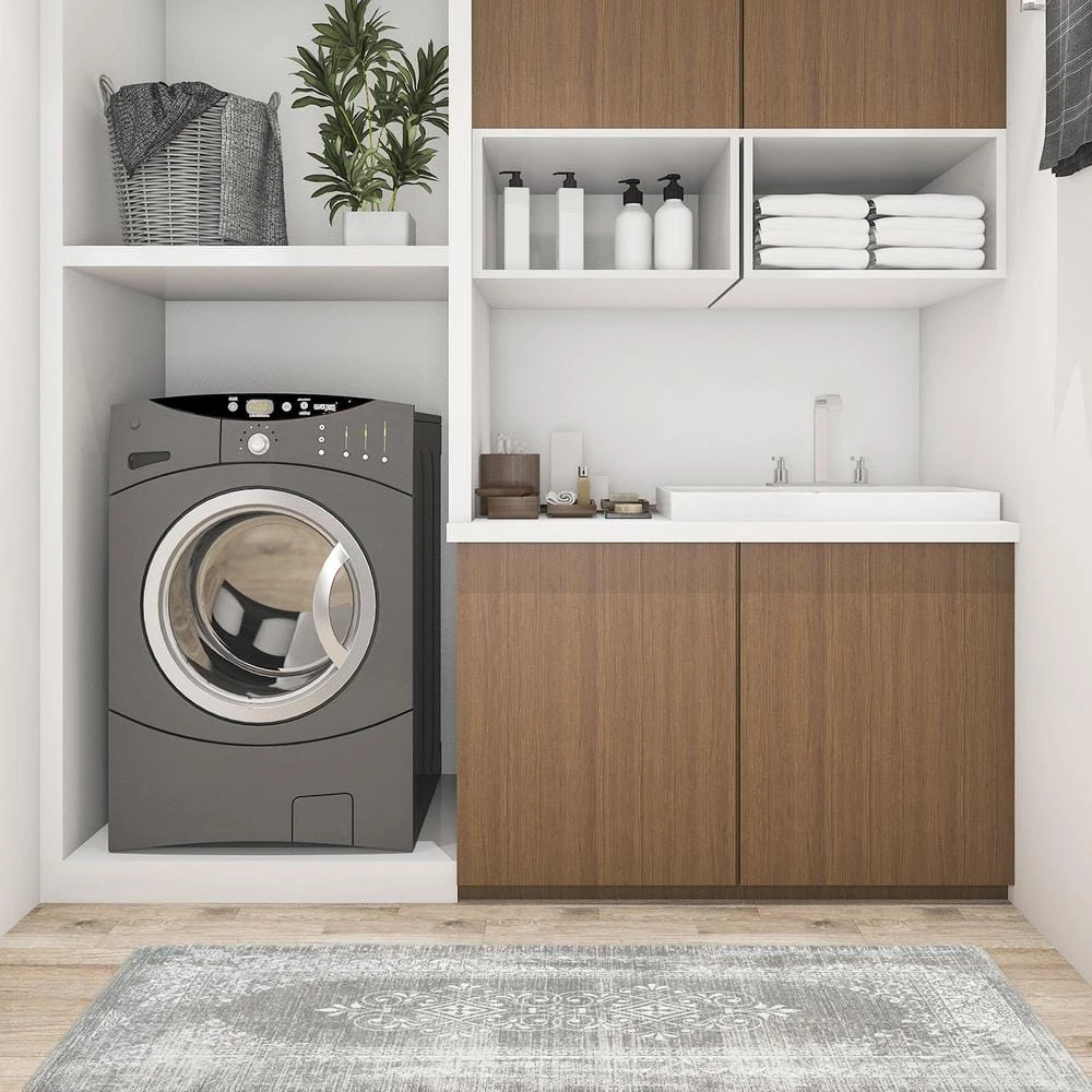 Gray Distressed Traditional Vintage Design 18 in. x 47 in. Anti Fatigue Standing Mat by World Rug Gallery 4 Gray Distressed Traditional Vintage Design 18 in. x 47 in. Anti Fatigue Standing Mat by World Rug Gallery - Image 4